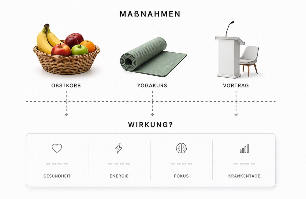 Viele BGM-Massnahmen, aber welche Wirkung haben sie auf das Individuum? © KI-generiert; BioInvest / ChatGPT